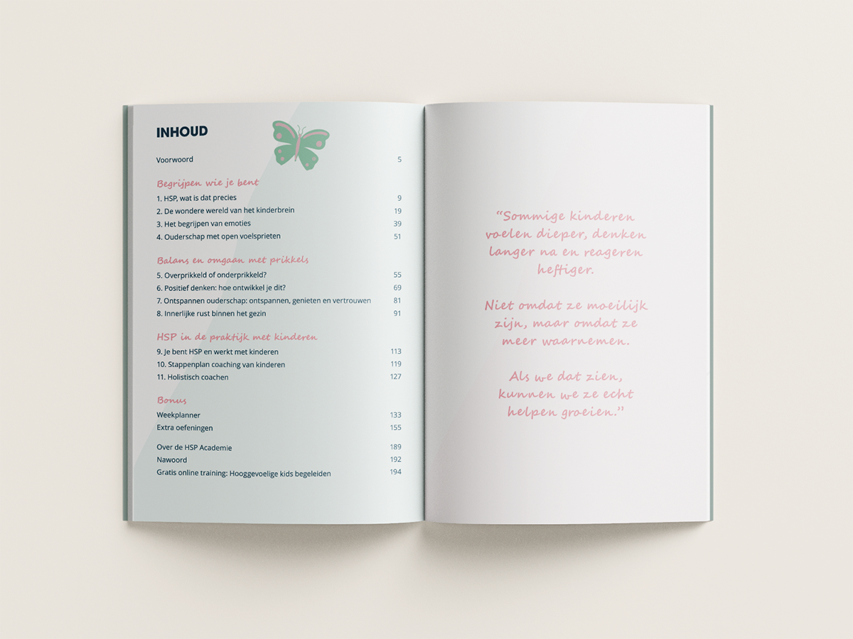Boekontwerp binnenwerk van Handboek HSP Kids - De HSP Academie - Anne van Omme