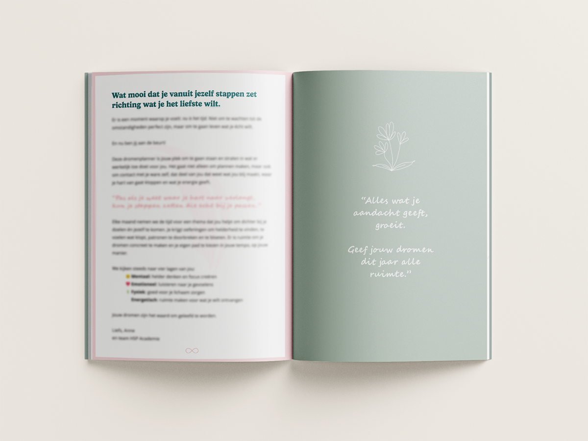 Boekontwerp binnenwerk van Holistische Manifestatie Planner - De HSP Academie - Anne van Omme